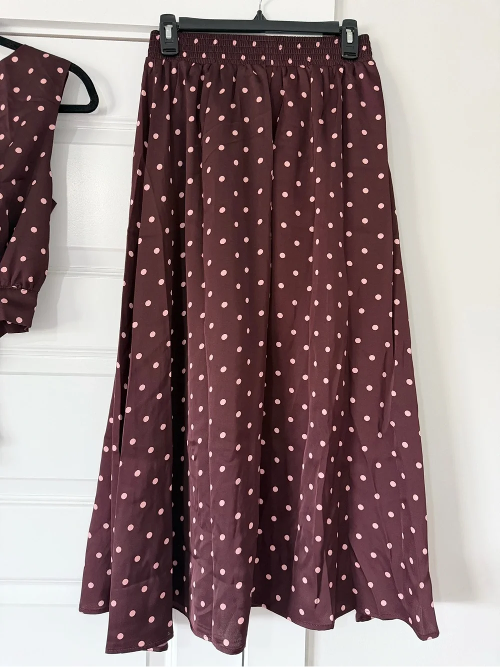 Commense Polka Dot Two Piece Brown Top and Skirt Set - Picture 4 of 6